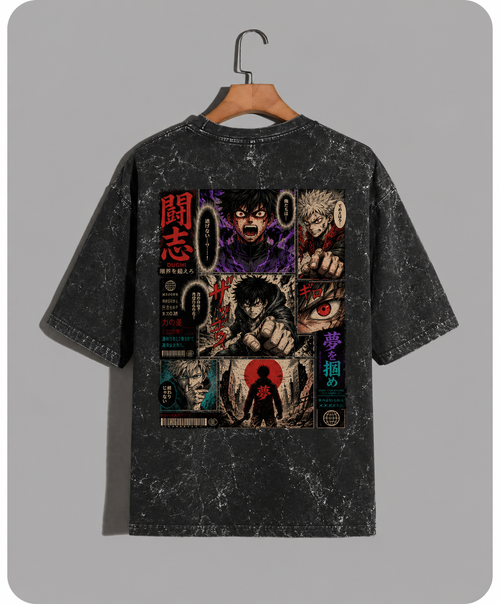 Manga Rage Oversized Acid Wash Tee — DROP-01