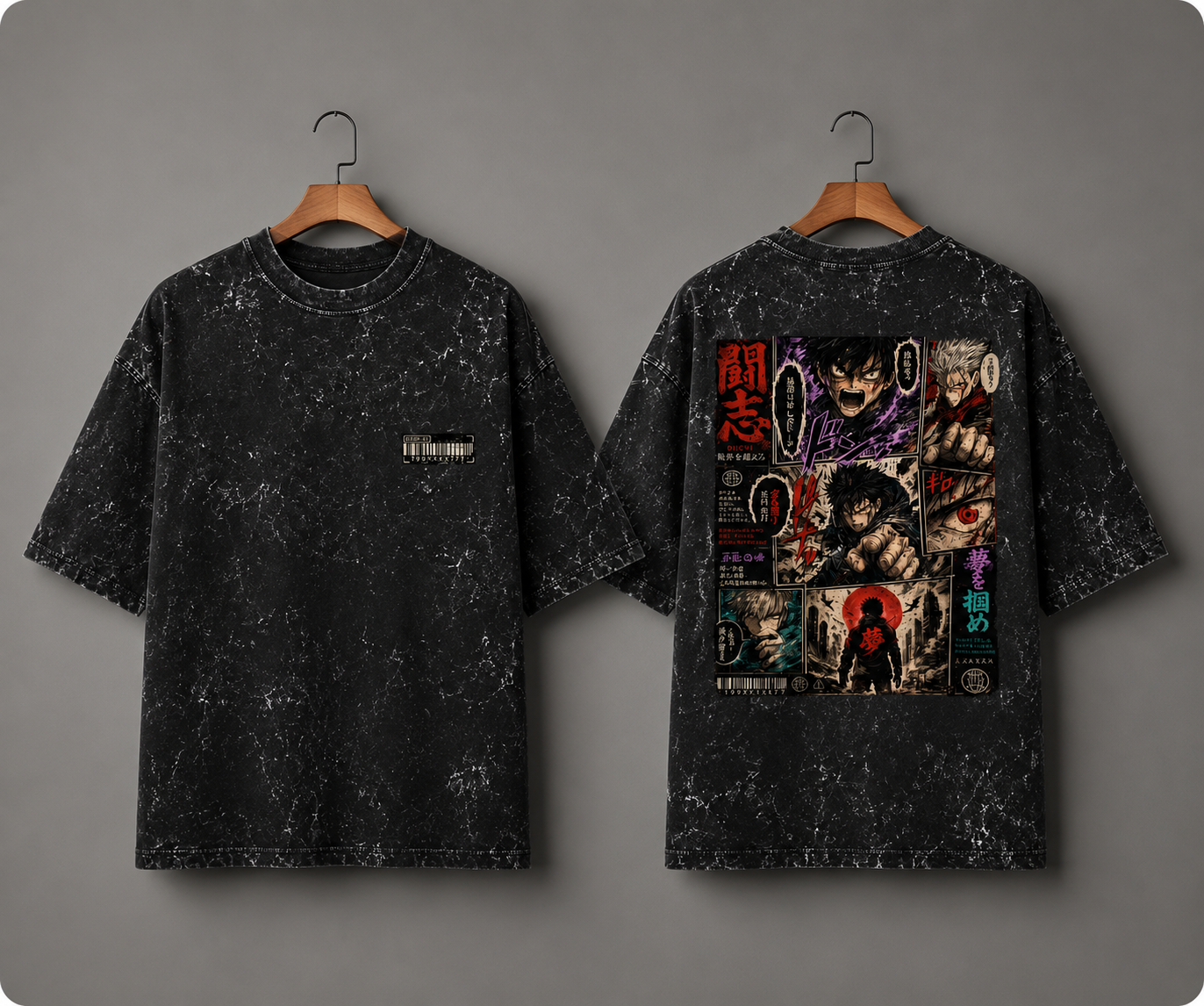 Manga Rage Oversized Acid Wash Tee — DROP-01