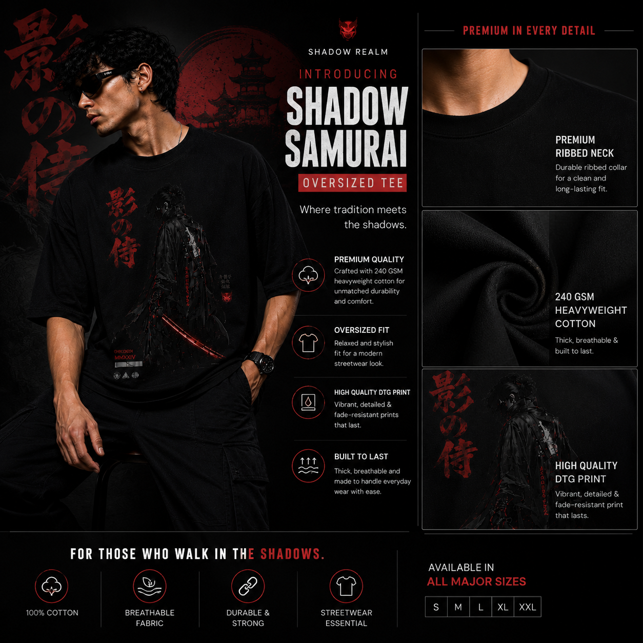 Shadow Samurai Oversized Streetwear T-Shirt